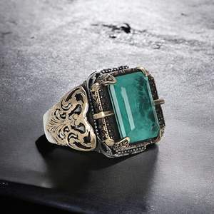 Azuris Bague pour homme de haute qualité de style ottoman en argent sterling 925 Bijoux de mode avec pierre noire naturelle Fabriqué en Turquie - Product Image 2