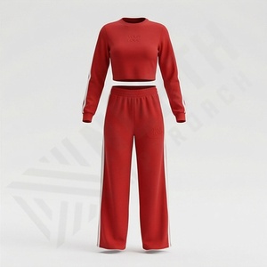 Conjunto Deportivo Personalizado 100% Algodón para Mujer con Paneles Laterales, Transpirable, de Secado Rápido, Dos Piezas, Top Corto con Cuello Redondo y Pantalones Holgados - Product Image 1
