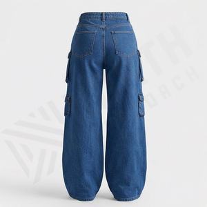 Custom Ladies <b>Baggy</b> Pant High Waist Fashionable Multi Pocket Denim <b>Jeans</b> Oversize <b>Women</b> Cargo Pants Premium Trendy Trousers - Product Image 2