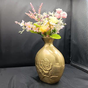 Vase en métal sculpté à fleurs vintage pièce maîtresse pour mariage Vase à fleurs en métal en laiton décoratif pièce maîtresse de décoration de mariage - Product Image 3