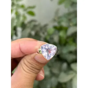 925 Silver Ring <b>Lavender</b> Quartz Gemstone Rose Gold Plated Fashionable Bezel Setting Trendy Inlay Style Perfect <b>Gift</b> Accessory - Product Image 1