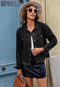 High Quality Men Denim Jacket <b>Distressed</b> Button-Up Vintage Western Trucker Frayed Hem Pockets Front Logo - Product Image 3