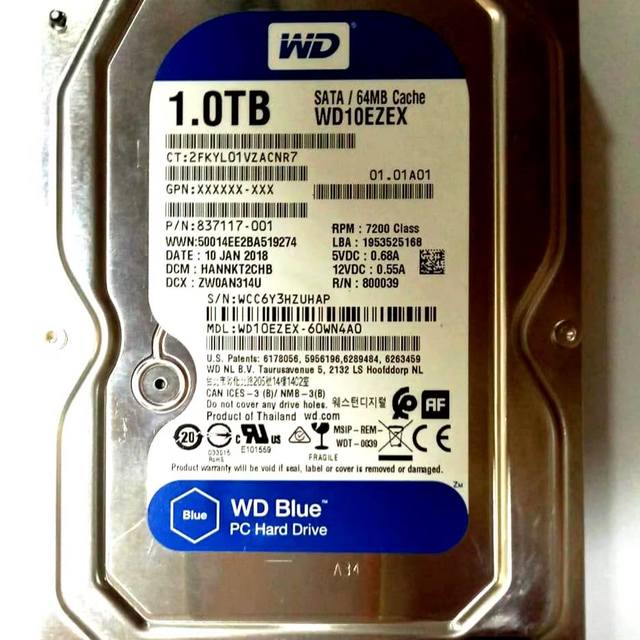 1TB 3.5" Internal SATA 6.0 Gbps 7200RPM Used HDD Desktop 64MB Cache 100-200MB/s Read Speed 100% Health External Power Supply