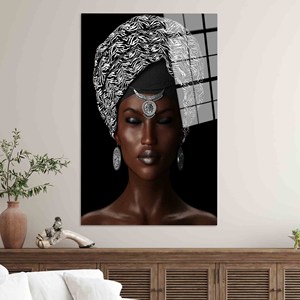 Elegante Arte en Vidrio Templado de Mujer Africana - Decoración Impresa en Lienzo, ARTE EN VIDRIO TEMPERADO - Product Image 1