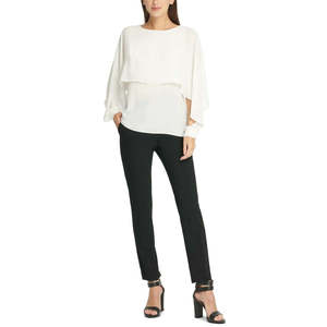 Top in chiffon bianco stile mantella da donna DKNY, motivo a tinta unita vintage, adatto per ufficio e feste, disponibile nelle taglie M, XL, XXL - Product Image 3