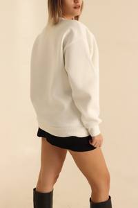 Custom <b>Women</b> 100% Cotton Windproof Solid Color O Collar Design Pullover Long Sleeve Soft Classic Casual Washed Sweatshirt - Product Image 3