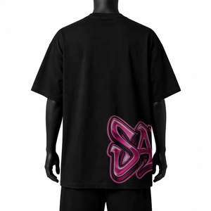 T-shirt noir pour homme, coupe classique, imprimé lettres dégradées roses, col rond, manches courtes, style décontracté, 100% coton, respirant, tricoté - Product Image 3
