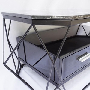 Mesa de Centro Moderna con Forma de Diamante, Tapa de Piedra y Estructura de Hierro, 100x50x45cm, Mueble de Salón Convertible, TT68107 - Product Image 5