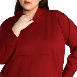 Sweat à capuche oversize pour femme en coton 100% uni, personnalisé avec logo sur le devant, respirant, couleur personnalisée - Product Image 4