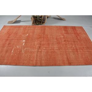 Alfombra de lana turca Vintage, 4 pies, 7 pulgadas, 8 pies, 7 pulgadas, área grande, patrón de pasillo rectangular, tonos naranjas cálidos, técnica de tejido plano, látex - Product Image 3