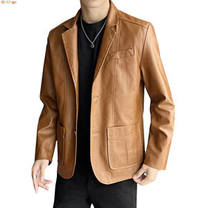 Chaqueta de Cuero para Hombre, Color Caqui, Cierre de Cremallera, Cuello Camisero, Diseño de Parches en Negro y Borgoña, Corte Ajustado Asiático, Tallas M-5XL, Impermeable y Reversible - Product Image 6