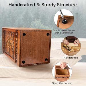 Handmade Urns ไม้สําหรับเถ้ามนุษย์ชายหญิงแกะสลักผีเสื้อกล่องฝังศพตกแต่ง Urn ฝัง - Product Image 3