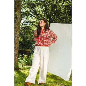 แจ็คเก็ตผ้าฝ้ายแท้สำหรับผู้หญิงเสื้อโค้ทกันหนาวสไตล์โบฮีเมียนทรงกระดุมแบบกลับด้านได้ทำด้วยมือสไตล์โบฮีเมียน - Product Image 1