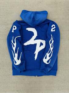 Fabricant 450 Gsm Sun Faded Acid Washed Custom Logo Distressed Embroidery Patchwork Full Zip up Heavy Vintage Hoodie - Product Image 3