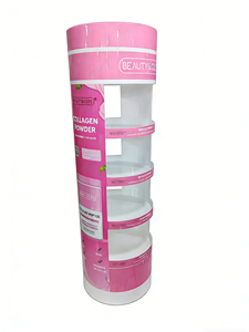 Exhibidor de Cosméticos Cilíndrico de Metal, <span class=keywords><strong>4</strong></span> Niveles, Redondo, Color Rosa, Estante de Exhibición de Maquillaje de un Solo Lado, para Tiendas Minoristas - Product Image 3