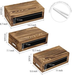 Caja Rectangular de anidación de madera quemada rústica, soportes de exhibición de pasteles con etiquetas de pizarra, elevadores de madera apilables para servir postres - Product Image 5