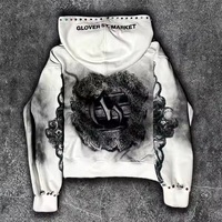 Venta al por mayor de sudaderas con capucha lavado ácido Rhinestone adornado Streetwear Sudadera con capucha de gran tamaño hombres mujeres logotipo personalizado proveedor