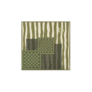 Khaki Polyester Twill <b>Square</b> <b>Scarf</b> with Geometric Pattern - Product Image 1