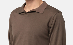 Vente en gros de polos classiques de couleur unie à manches longues pour hommes 100% coton avec nouveau t-shirt polo LogoKnitted - Product Image 5