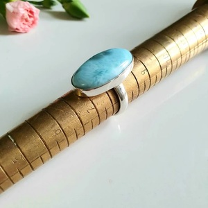Bague Larimar classique en argent Sterling 925 faite à la main pour femmes, incrustation de réglage de lunette pour propositions mariages anniversaires - Product Image 5