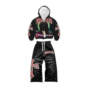 Nuevos Conjuntos de Sudadera Casual para Hombre con Logo OEM Personalizado, Pantalones Jogger Apilados, Pantalones de Chándal Acampanados con Cremallera y Sudaderas con Capucha - Product Image 1