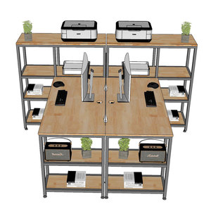 Two-Piece Gaming <b>Desk</b> Set Integrated <b>Shelf</b> for PC and Printer Rubber Wood with Iron Frame Made of Durable Materials COD68054 - Product Image 4