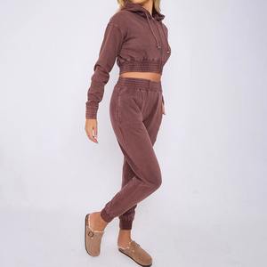 Manufacturer <b>Applique</b> Sweatsuit Acid Wash Cropped Hoodie and Sweatpants Set Tracksuit for Women - Product Image 4
