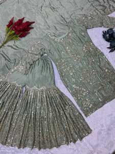 Traje de Sharara DE TRABAJO bordado de seda pura Chinon de último diseñador por FabZone - Product Image 3