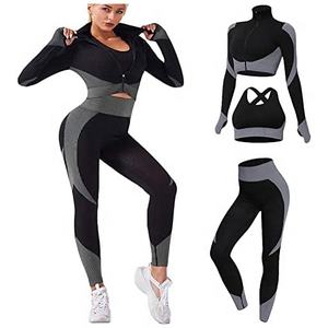 Conjunto de Yoga de 3 Piezas con Leggings de Cintura Alta, Sujetador Deportivo y Chaqueta Corta para Mujer, Ropa Deportiva, Traje de Gimnasio, Ropa Activa - Product Image 6