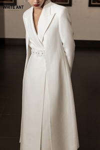 Manteaux longs pour femmes de haute qualité col rabattu à simple boutonnage OSWIN MANTEAUX POINTÉS 79% rayonne 17% Nylon 4% Poly BLANC ANT - Product Image 3