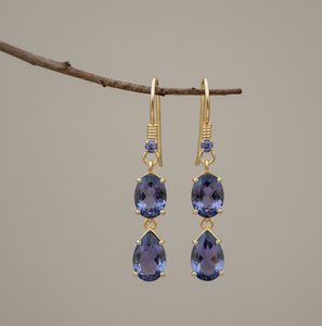 Pendientes colgantes de amatista chapados en oro de 18 quilates, plata de ley con circonita, regalo de piedra de nacimiento de febrero para ella, mamá, novia - Product Image 2