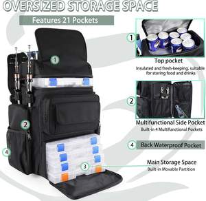 Sac à dos de pêche avec porte-cannes 45L, sac de pêche en mousse pour la pêche, le camping et la randonnée - Conception durable - Product Image 4