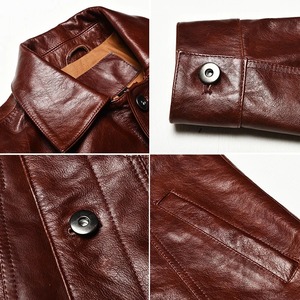 2020 rouge marron haute rue Style toile cuir veste simple boutonnage grande taille XXXL véritable peau de vache naturelle hommes manteau - Product Image 4