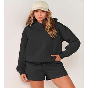 ชุดวอร์มผ้าฝ้ายมีฮู้ดและกางเกงขาสั้นสำหรับผู้หญิงชุดวอร์มผ้านุ่มสบายทันสมัยสำหรับฤดูร้อนและชุดลำลอง - Product Image 5