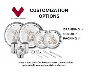 Ensemble de vaisselle en acier inoxydable de qualité supérieure, 12 pièces, motif végétal rond, couverts, plats et assiettes inclus - Product Image 3