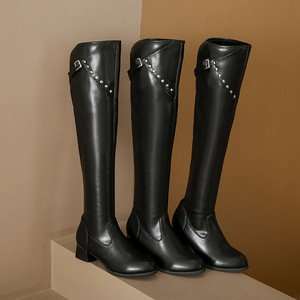 2023 Trending stivali lunghi all'ingrosso donna ginocchio donna <span class=keywords><strong>Vibram</strong></span> suola in gomma tacco largo stivali alti alla coscia stivali invernali per donna - Product Image 6