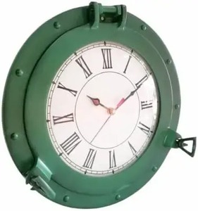 Horloge de hublot en aluminium vert, horloge murale nautique pour la maison, le bureau et la décoration côtière - Product Image 2