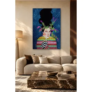 Fida, femme avec des branches de fleurs violettes dans les cheveux, impression sur toile - Product Image 1