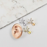Anting-anting tusuk tulang rawan tragus, helix, flat back, stainless steel, perhiasan tindik tubuh, grosir, anting-anting labret, cincin bibir