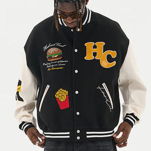 แจ็กเก็ตเบสบอลแขนหนังของผู้ชายแจ็กเก็ตผ้ากำมะหยี่ปักโลโก้ออกแบบได้ตามต้องการ - Product Image 6