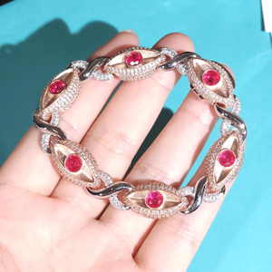 Pulsera de Plata 925 con Moissanita y Piedras de Color Rojo, Diseño de Eslabones, Joyería de Moda de Lujo, Brillo Brillante, Pieza Elegante - Product Image 2