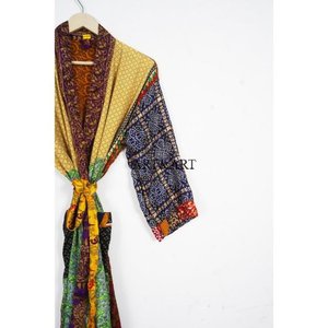 Best Selling Handmade Long 100% Silk Sari Vintage Patchwork Kimono Bridesmaid Robes Free Size Women's Summer Nightwear - Product Image 3