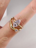 Bague de Fiançailles Marquise en Argent Sterling 925 Plaqué Or 14K, Solitaire de Luxe, Qualité Supérieure, Moissanite Vintage, Bague de Promesse