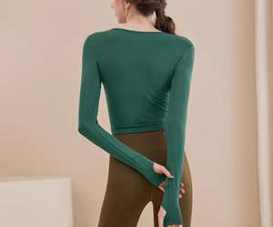 เซ็ต2ชิ้นชุดเล่นโยคะฟิตเนส2ชิ้นชุดกีฬาออกกำลังกายแขนยาวไร้รอยต่อดีไซน์สวยงาม - Product Image 4