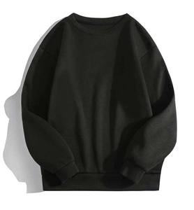 Round Neck Plain <b>Fleece</b> Sweatshirt Black - Product Image 1