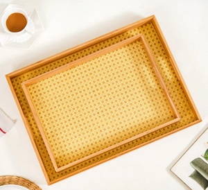 Bandejas Redondas de Madera para Servir con Base de Ratán Tejido, Diseño Elegante y Duradero, Perfectas para Té, Café, Aperitivos y Decoración del Hogar - Product Image 6