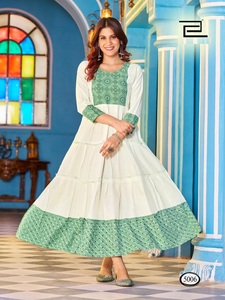 Vestido cosido completo de rayón de 14kg con vestido largo con volantes de rayón confeccionado - Product Image 6