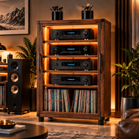 Lemari Penyimpanan Peralatan Audio HiFi Walnut Mewah dengan Lampu LED Rak Pajangan Piringan Hitam Furnitur Koleksi Stereo Rumah