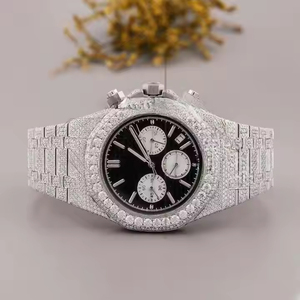 Moissanite diamant fabriqué glacé montre cadran noir luxe style bijoux mouvement automatique montre pour hommes - Product Image 1