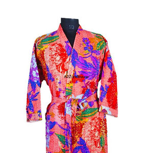 Bata Kimono Informal de Algodón 100% Puro con Estampado Floral Indio, Estampado Digital Kantha, para Mujer, para Verano/Invierno - Product Image 3